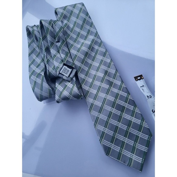 Geoffrey beene silk tie gray‎ green stripes - Picture 1 of 4